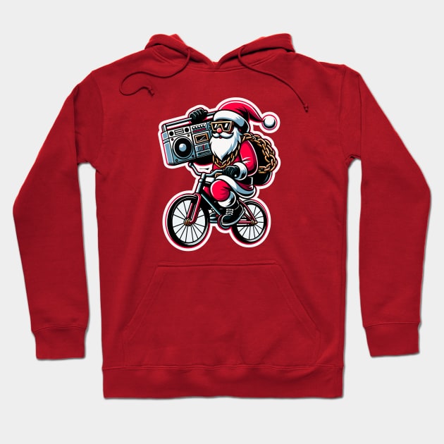 Santa's Hip Hop Christmas Riding With Boombox Hoodie by Contentarama